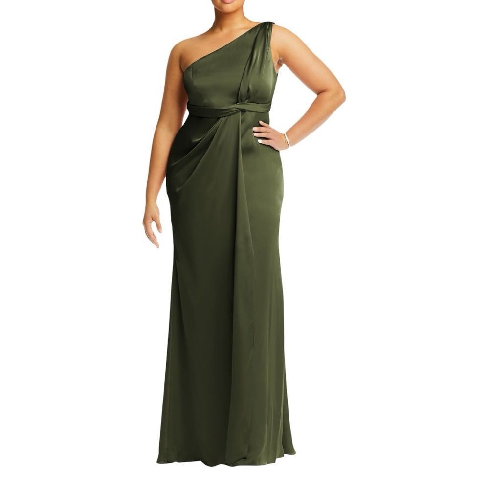 Elegant One-Shoulder Green Dress - Picture 16 of 16